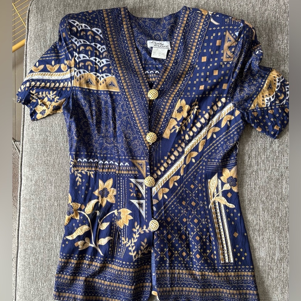 Lady Carol Blue and Gold skirt/top set. Vintage